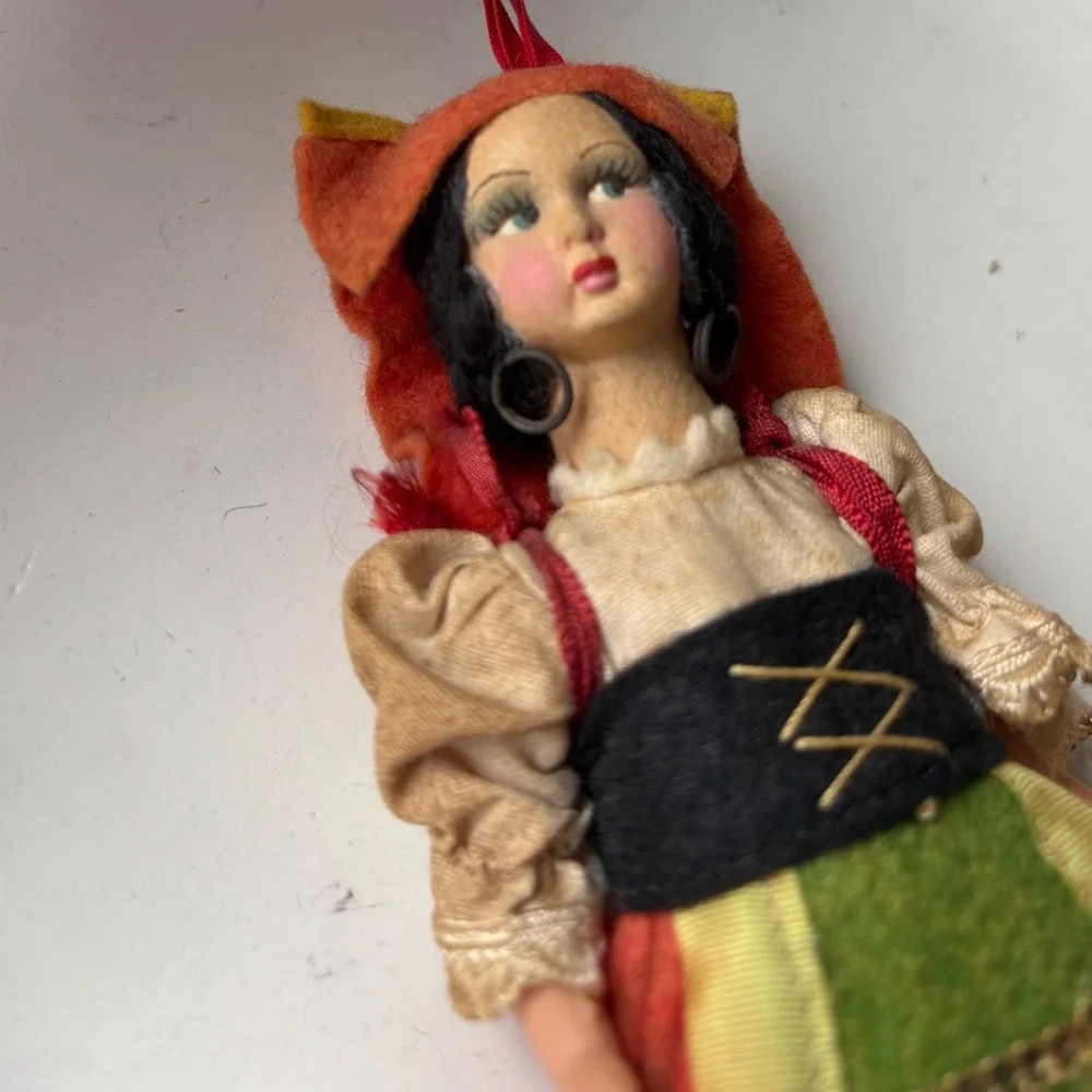 Vintage 50s Magis Roma Italy Souvenir Doll Traditional Folk Costume Red Green 6